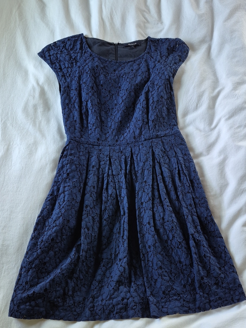 Madewell Navy Lace Bloom Fit & Flare Dress - Cap Sleeves with Pockets Size 4